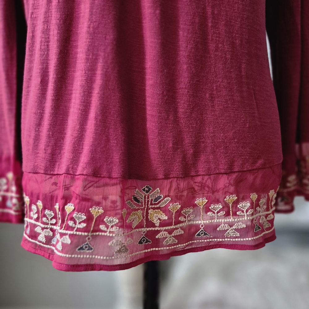 Lucky Brand Burgundy Embroidered Blouse - Picture 2 of 11